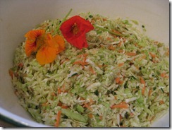 Wilted cole slaw with broccoli, tarragon, honey mustard dressing (7)